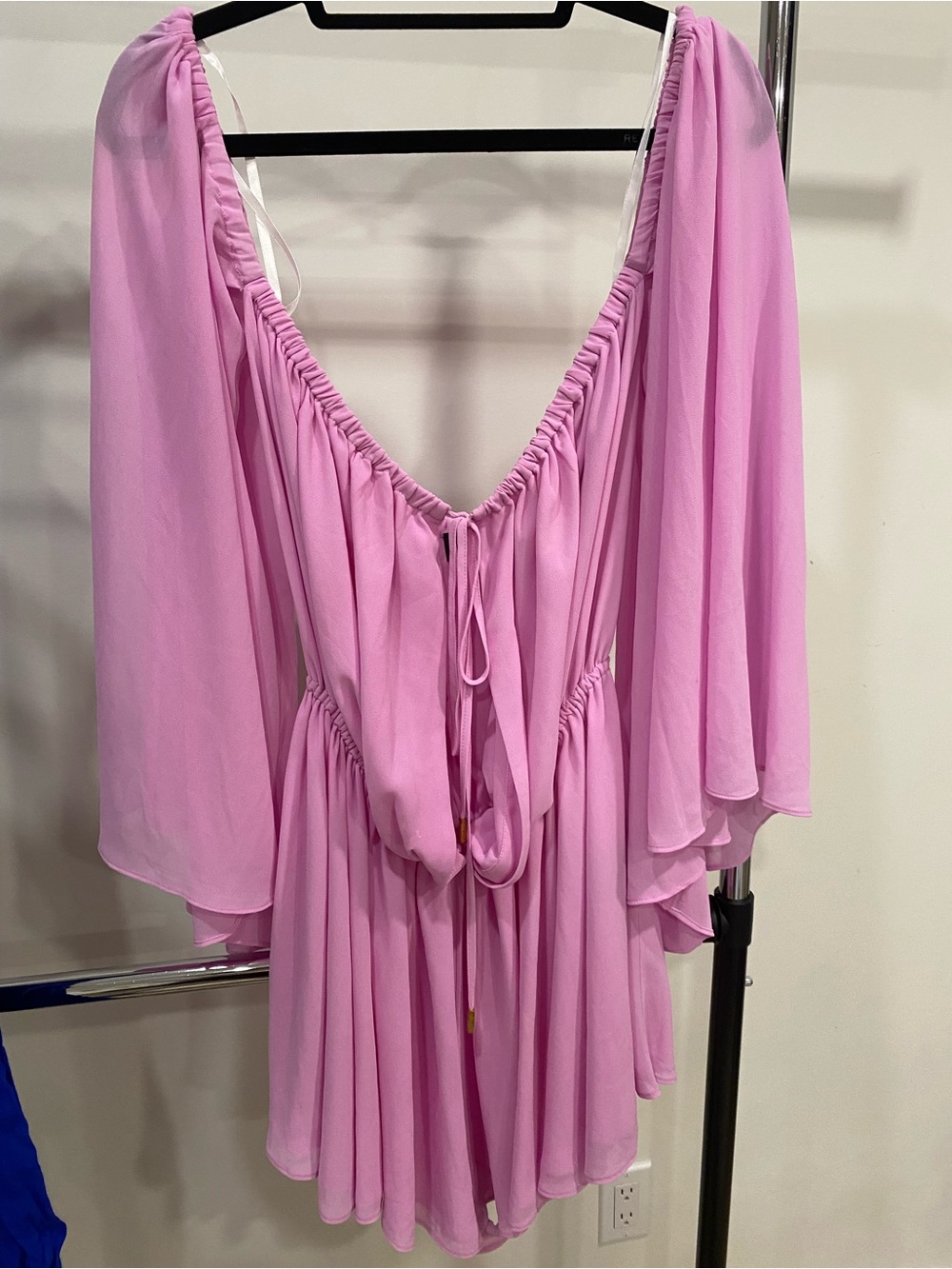 Michael Costello Pink Chiffon Romper with Billow Sleeves